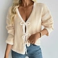 thumbnail image 5 of Weiqiqre Fall Sweaters for Women Tie Front Cardigan Sweaters Cute Bow Puff Long Sleeve Loose Ribbed Knit Trendy Sweater Tops, 5 of 8