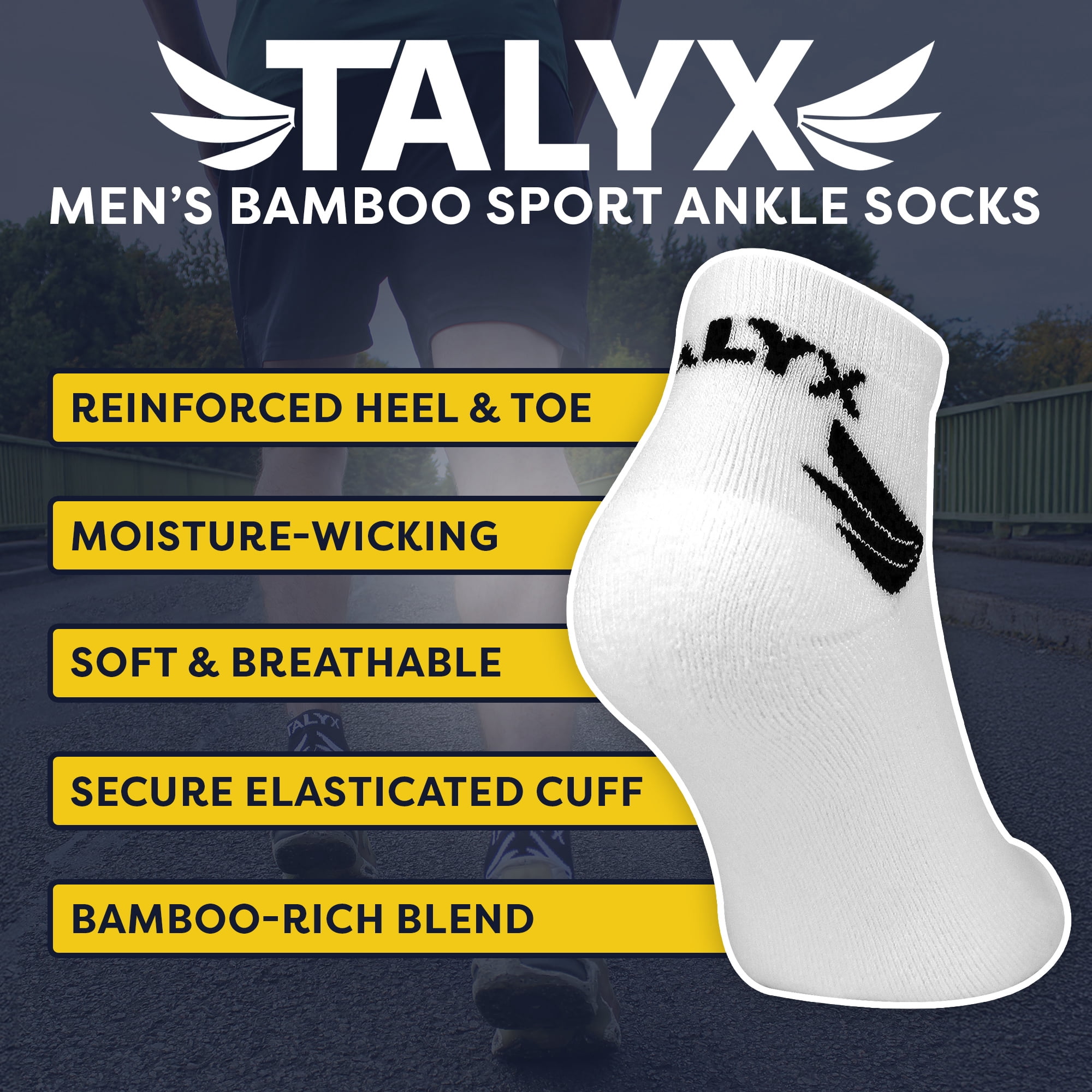 TALYX - Men's Bamboo Ankle Socks 3-Pack, Breathable, Reinforced Heel & Toe