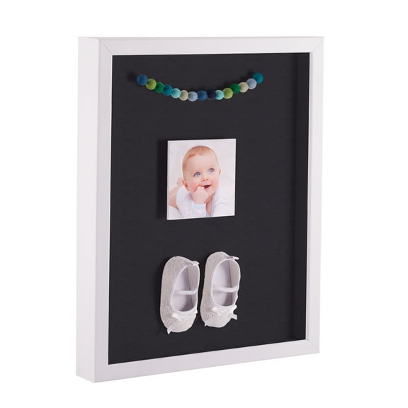 ArtToFrames 18x24 Inch Shadow Box Picture Frame, with a Satin White 1 Wide Shadowbox frame and Black Mat Backing (4655)