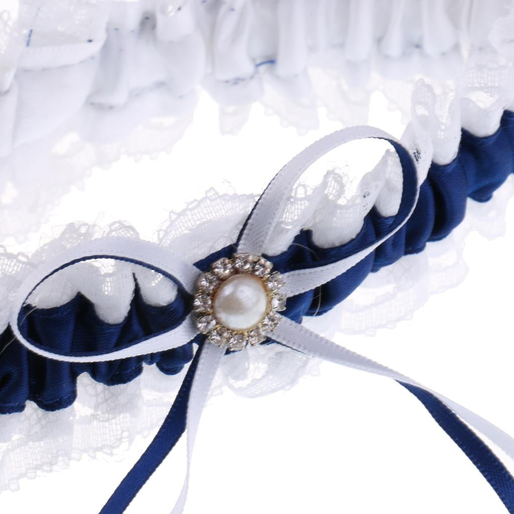 HILABEE 4xSatin Lace Wedding Bridal with Ribbon Bow Party Accessories Navy Blue 4 Pcs