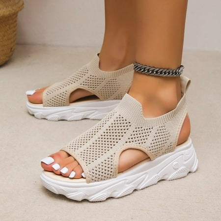

TUOBARR Women s Platform Sandals Orthopedic Slide Sport Sandals Beige
