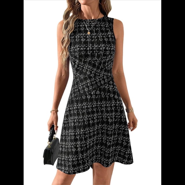 Vestidos Casuales para Mujer 2025, Minivestidos A Rayas Sin Mangas, Cintura Alta, Corte A. Negro XL