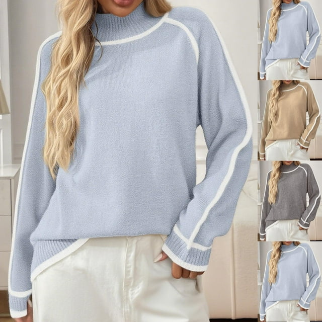Pantalones cargo para mujer,Suéter de punto para mujer, jersey de cuello alto, top de poliéster de manga larga, cómodo e informal para el hogar y el uso diario, sopatenor