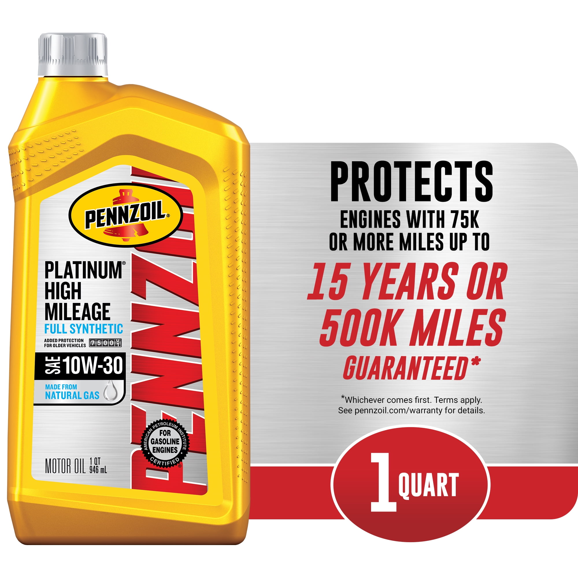 Pennzoil Platinum High Mileage Full Synthetic 10W-30 Motor Oil, 1 Quart -  Walmart.com