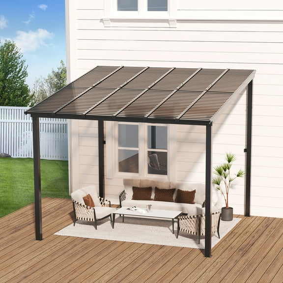 YOUDENOVA 10' x 10' Gazebo, Hardtop Wall-Mounted Lean-to Pergola, Large Aluminum Awning for Patio, Deck, Backyard & Porch