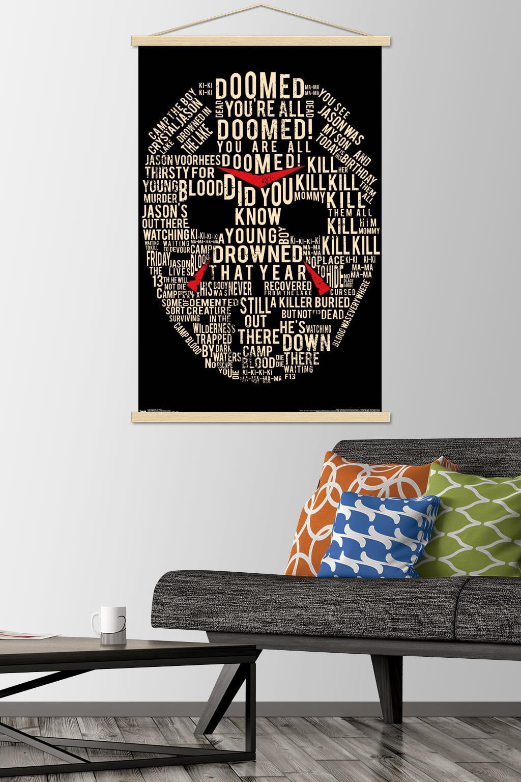 Friday The 13th - Text Mask Wall Poster with Wooden Magnetic Frame, 22.375" x 34"