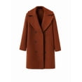 thumbnail image 2 of Womens Wool Blend Double Breasted Pea Coat Notched Lapel Mid Long Trench Overcoat with Pockets Brick Red S, 2 of 7