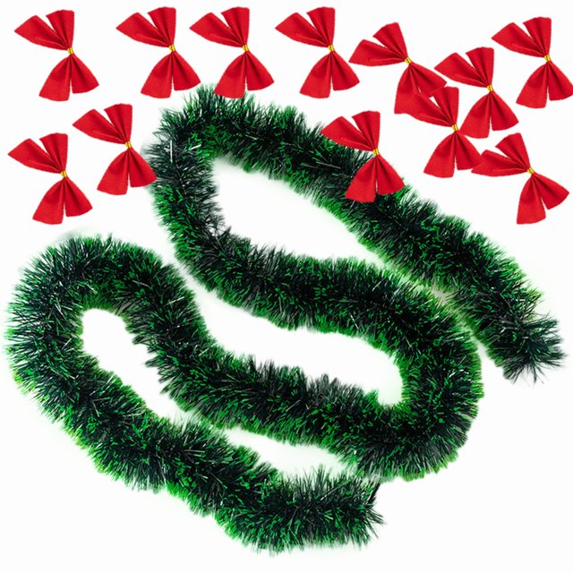 Tira de ralladura verde y blanca de 2 metros para decoración navideña, guirnalda festiva con borde de copo de nieve.