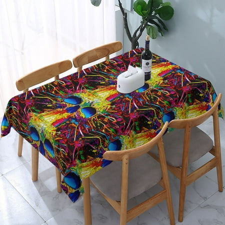 

Tablecloth Colorful Art Sugar Skull Oil Painting Table Cloth For Rectangle Tables Waterproof Resistant Picnic Table Covers For Kitchen Dining/Party(54x72in)