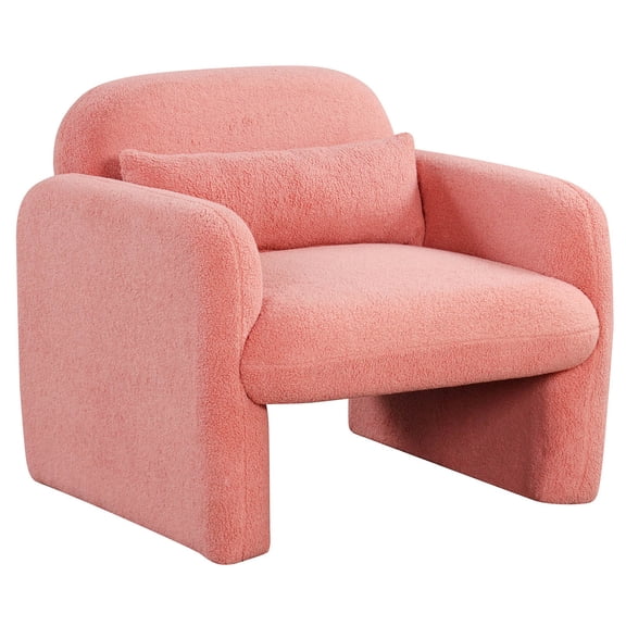 Modern Accent Chair Sherpa Fabric Upholstered Armchair w/Waist Pillow Pink For Daily Life