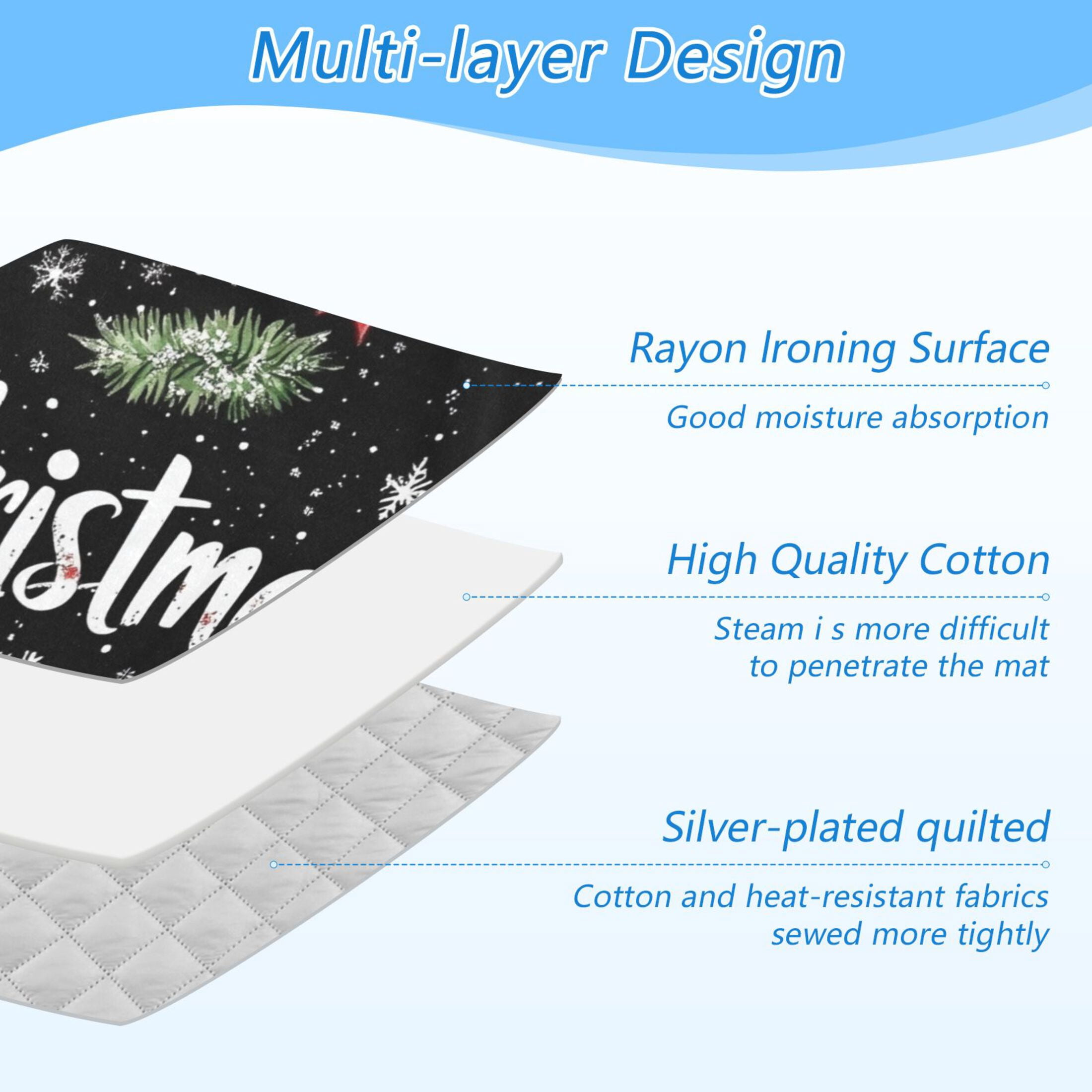 Pine Leaves Candy Canes Christmas Snowflakes Ironing Mat Blanket Portable Travel Ironing Pad Heat Resistant Pad 47.2" x 27.6”