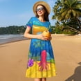 thumbnail image 4 of Goofa Submarine And Landscape Pattern Women Summer Short Sleeve Midi Dress with Pockets Casual Aline Flowy Tshirt Dress Vocation Beach Sundress, 4 of 6