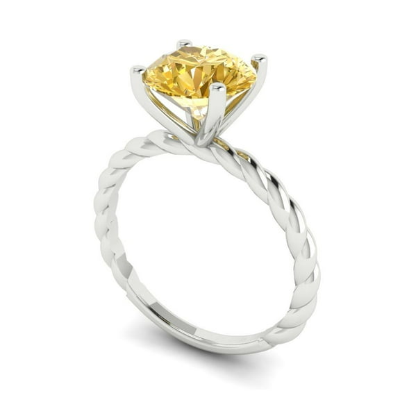 2 ct Round Cut Yellow Moissanite Solitaire Engagement Ring for Women in 14K White Gold
