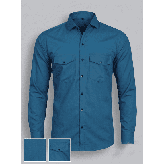 Qlonz Store Dark Firozi Cotton Blend Casual Collared Long Sleeve Regular Fit Casual Shirt