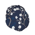 thumbnail image 2 of Kdxio Cherry Blossoms on Navy Background Print Shower Cap for Women,Elastic and Reusable,Double Waterproof Layers Bathing Hat, 2 of 9