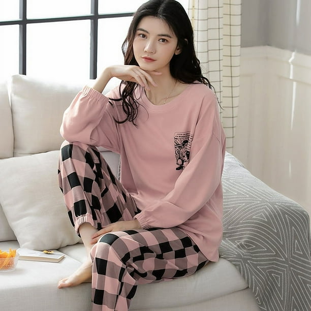 Dlunaas Pijamas De Manga Larga Mujer Pantalón Pijamas Para Mujer