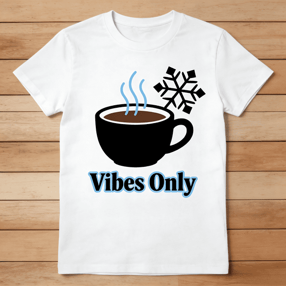 Vibes Only Coffee T-Shirt for Women – Minimalist Winter Graphic Tee, Casual Short Sleeve Shirt