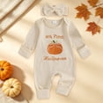 thumbnail image 2 of Nwiuh Infant Baby Girl Fall Outfit Sweatshirt Romper Fun Letters Long Sleeve Jumpsuit Newborn Clothes (Beige, 0-3 Months), 2 of 8