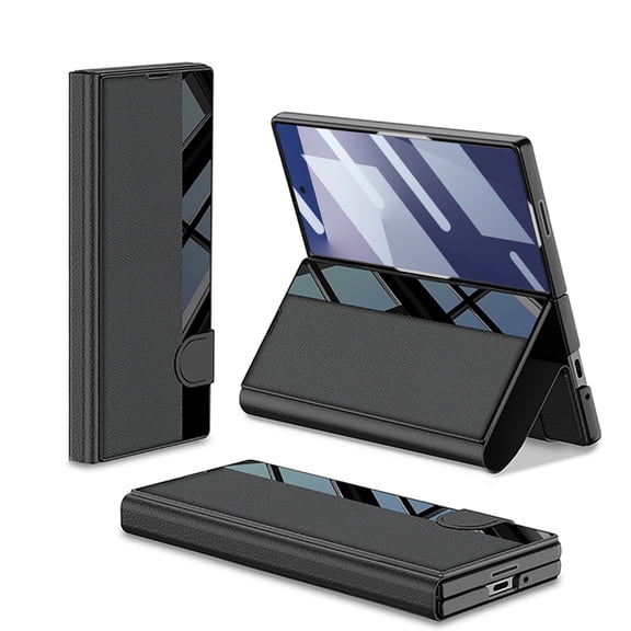 Dteck Case for Samsung Galaxy Z Fold 7,Magnetic Leather Case Built-in Front Screen Protector Shockproof PC Stand Cover for Galaxy Z Fold 7,Black