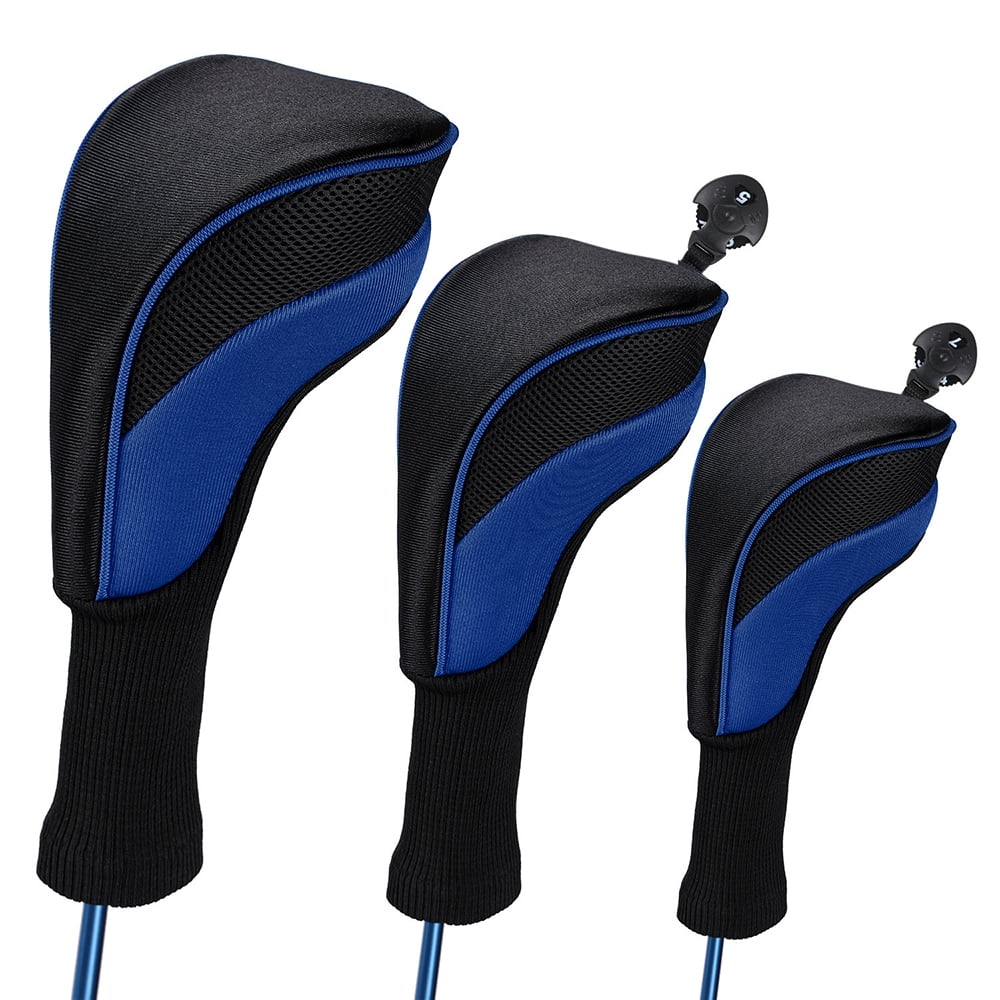 Black Golf Head Covers Driver Fairway Woods Headcovers Long Neck Knit Head Covers for Golf Club Fits All Fairway and Driver Clubs 3pcs