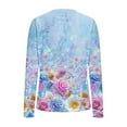 thumbnail image 6 of Women's Floral Printed Knit Shirt Casual Long Sleeve Round Neck Stretch Slim Fit Shirt Top, 6 of 7