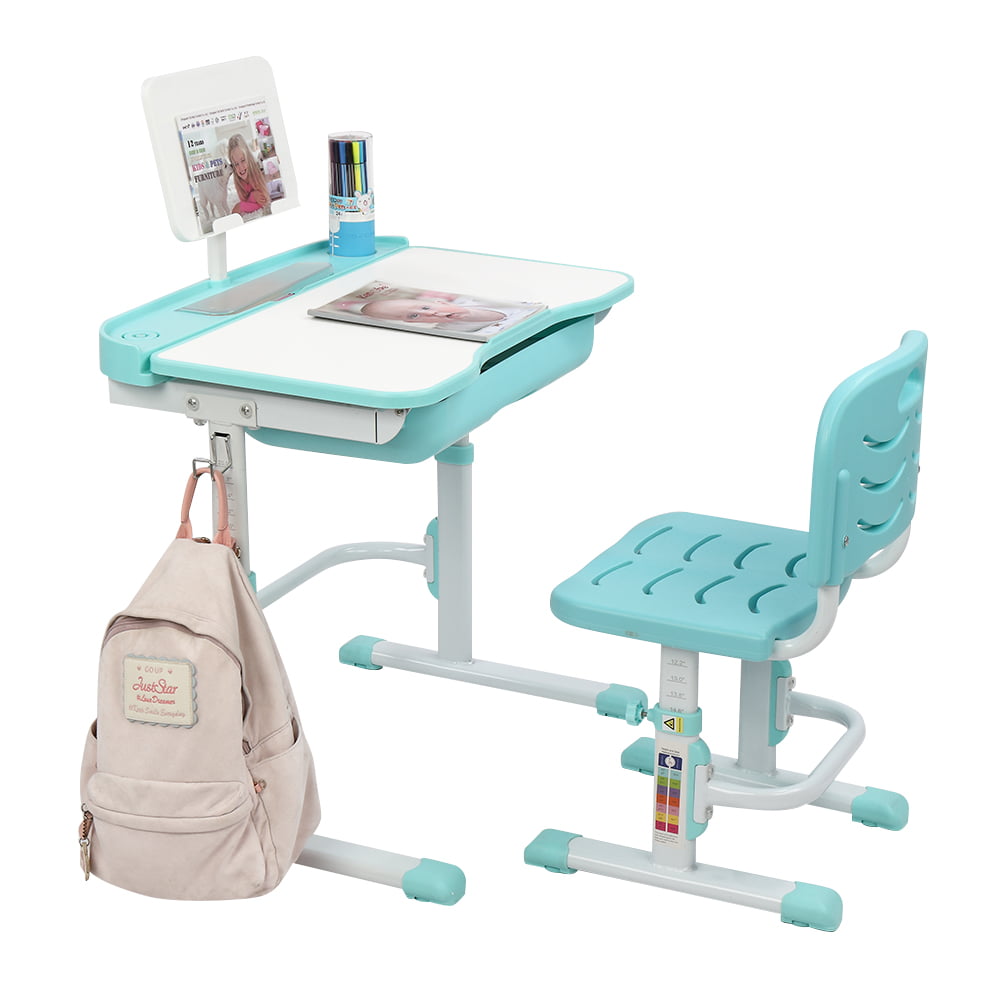 Children Table with Tilt Feature & Storage Drawer Kids Desk & Chair Set Book Holder and Lamp are Optional Accessories for This Study Table AVICENNA Blue Upgraded 