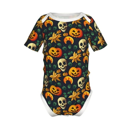 

Xecao Halloween Skull Pattern Baby Climbing Bodysuit Short Sleeve Onesie Unisex 0-12 Months Baby Shirt Newborn Outfits Crotch snap design-12 Months