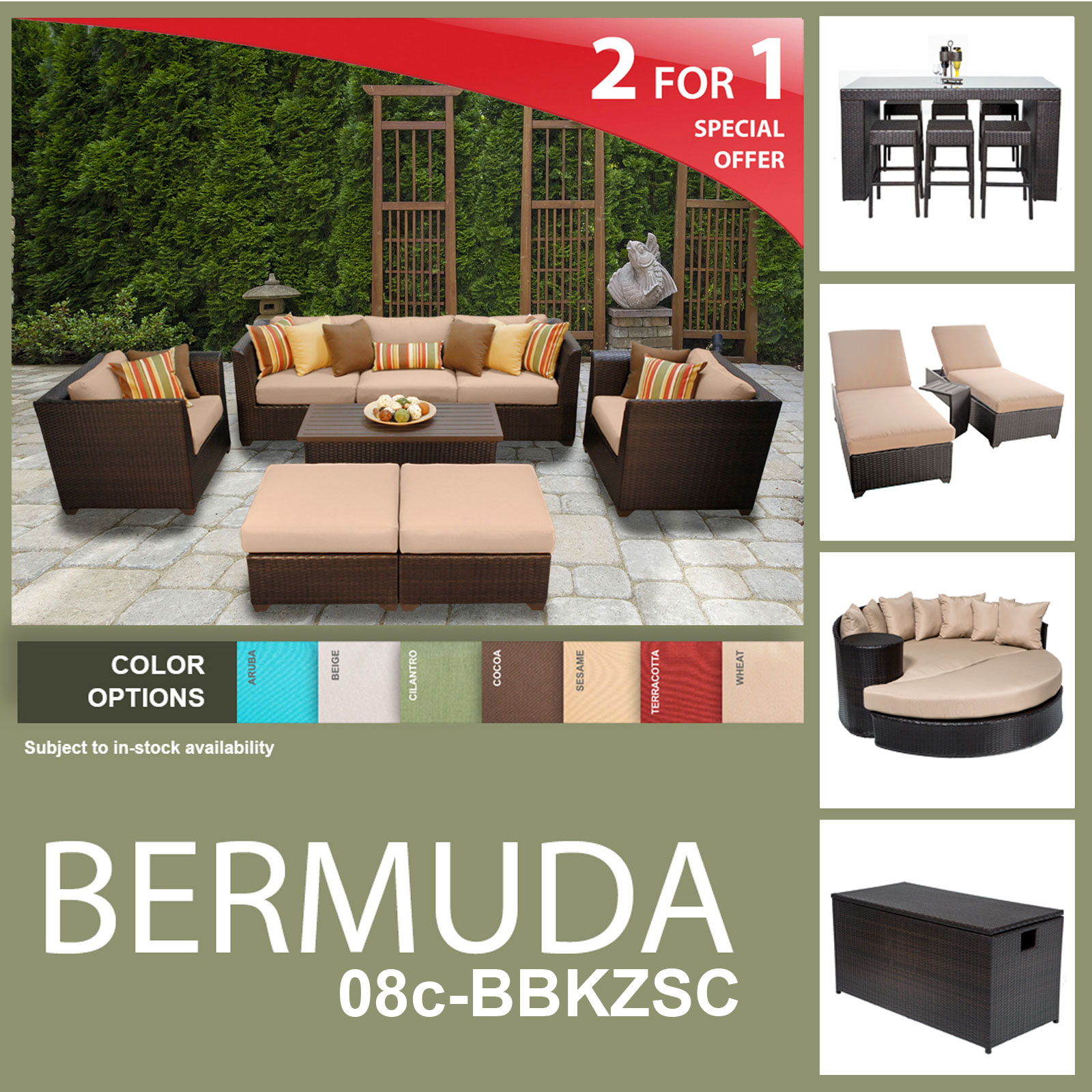 Bermuda 21 Piece Outdoor Wicker Patio Furniture Package BERMUDA08c