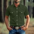thumbnail image 2 of YLSDY Linen Shirts for Men Western Snap Short Sleeve Shirt Casual Two Pockets Cotton Linen Classic Work Shirts Army Green XXXXXL, 2 of 6