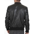 thumbnail image 2 of Noora Men's Black Lambskin Leather Bomber Biker Jacket With Standard Collar & Zipper Designer Handmade Black Leather Jacket SU036, 2 of 9