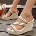 thumbnail image 3 of Dakaela Dressy Wedge Sandals for Women 3.54 Inch Casual Summer Platform Slides Open Toe Strappy Beach Vacation Walking Shoes (7,White), 3 of 7