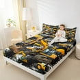 thumbnail image 4 of Manfei Excavator Pattern Twin Sheet Sets,Construction Vehicles Twin Fitted Sheet,Yellow Black Flat Sheet For Boys Kids,Luxury Bedroom Decor,3 Pieces, 4 of 7