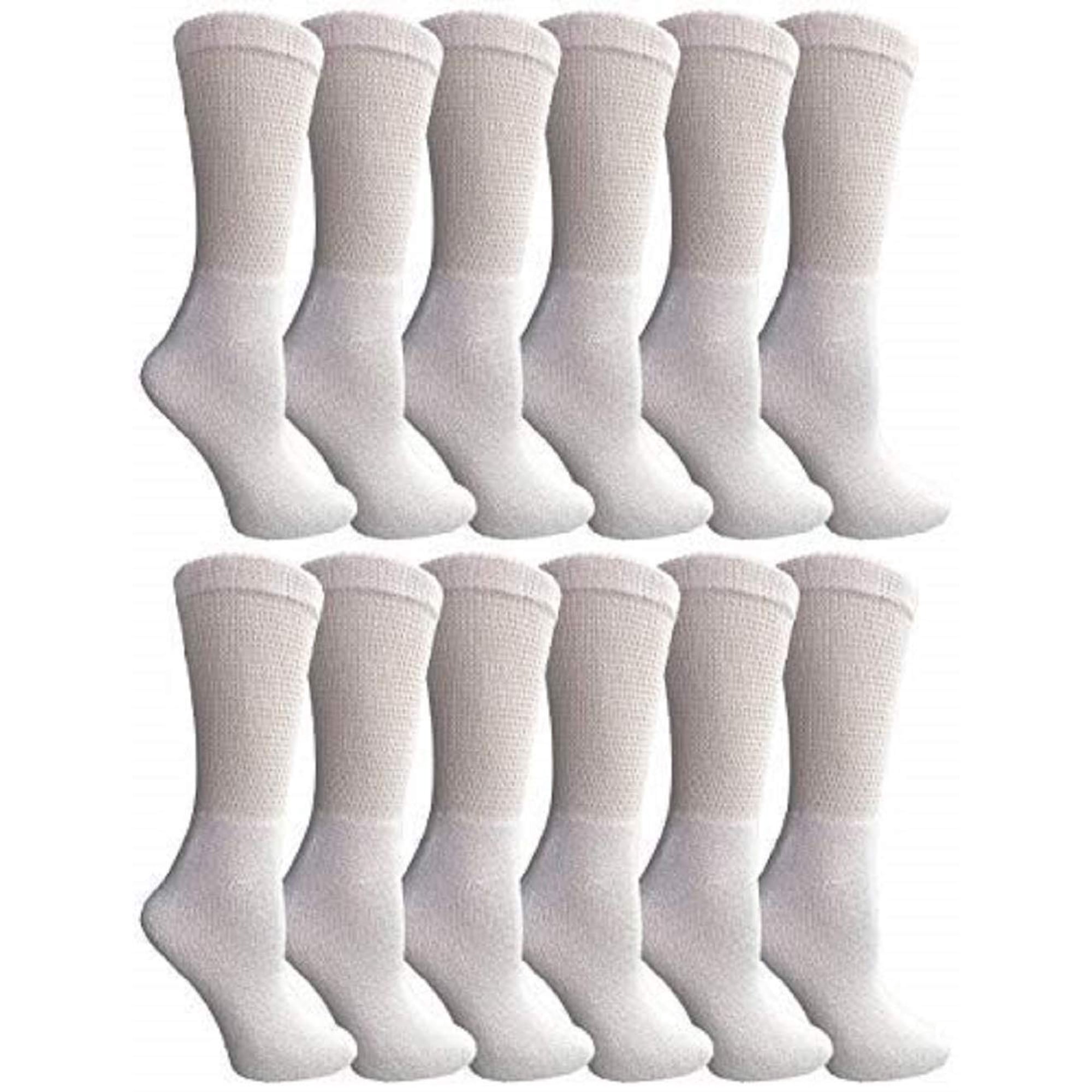 12 Pairs Womens White Diabetic Socks for Neuropathy, Edema, Circulation, Comfort, by excell 9-11