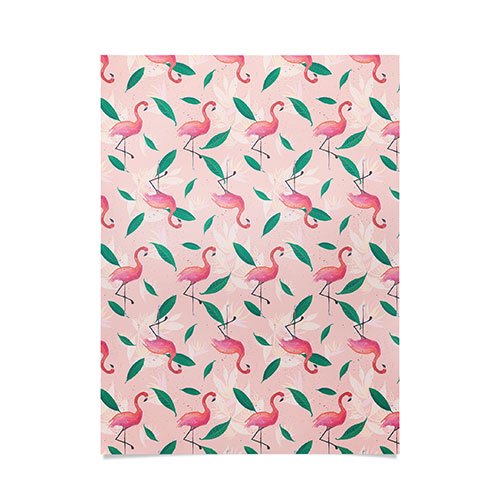 Society6 Pink Flamingo Tropical Pattern by Cynthia Haller Art Print