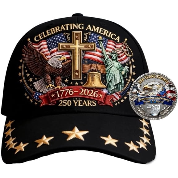 Eagle & Liberty & Cross United States 250th Anniversary Hat, United States 250th Anniversary Adjustable Baseball Cap