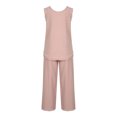 thumbnail image 5 of Lindreshi Womens 2 Piece Outfit Summer Women's Solid Crewneck Sleeveless Pullover Shirt Tops + Pants Trousers Set, 5 of 8
