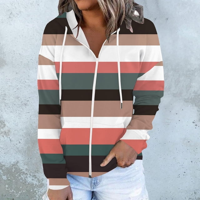 Chandails à Capuche Zippés pour Femmes Rabais de 50 % en Liquidation Blouse Imprimée Mode Hauts à Manches Longues Chandail Poches à Capuche