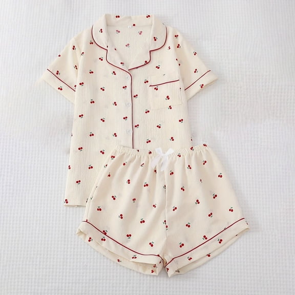 jiaxiM Pajamas for Women Button Down Pjs Tops 2 Piece Short Sleeve Print Sleepwear Soft Lapel Lounge Sets with Chest Pocket