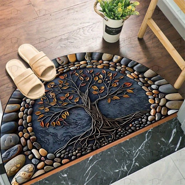 Flower Doormats Semicircular Printed Floor Mat Entrance Door Mat Bathroom Door Mat (Gray 3)