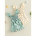 thumbnail image 3 of BemeyourBBs Toddler Baby Girls Smocked Rompers Summer One Piece Jumpsuits Clothes Solid Color Ruched Bowknot Front Fly Sleeve Infant Playsuit Ruffle Overalls Shorts, 3 of 9