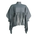 thumbnail image 2 of Femmes Col Roulé Franges Veste Batwing Vintage Pompon Cape Pull Oversize Robe Sweat-Shirt, 2 of 6