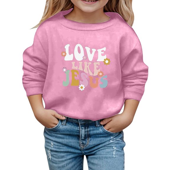 Little Girl' Active Sweat Pullover Sweatshirt Cute Casual Long Sleeve Crewneck Pullover with Print Autumn Winter Outfit Size 5-6T ,Pink