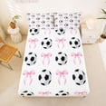 thumbnail image 5 of Erosebridal Pink Ribbon Bowknot Queen Sheet Sets For Bow Girl,Cartoon Soccer Pattern Ball Sport Theme Bed Set 4pcs, 5 of 6