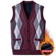 thumbnail image 2 of Men's Knit V-Neck Cardigan Waistcoat Coat Sweater Vest Casual Loose Fit Warm Soft Waffle Knit Loungewear Travel Office Modern Fashion Essential | AESTIVO,Wine 2XL, 2 of 7