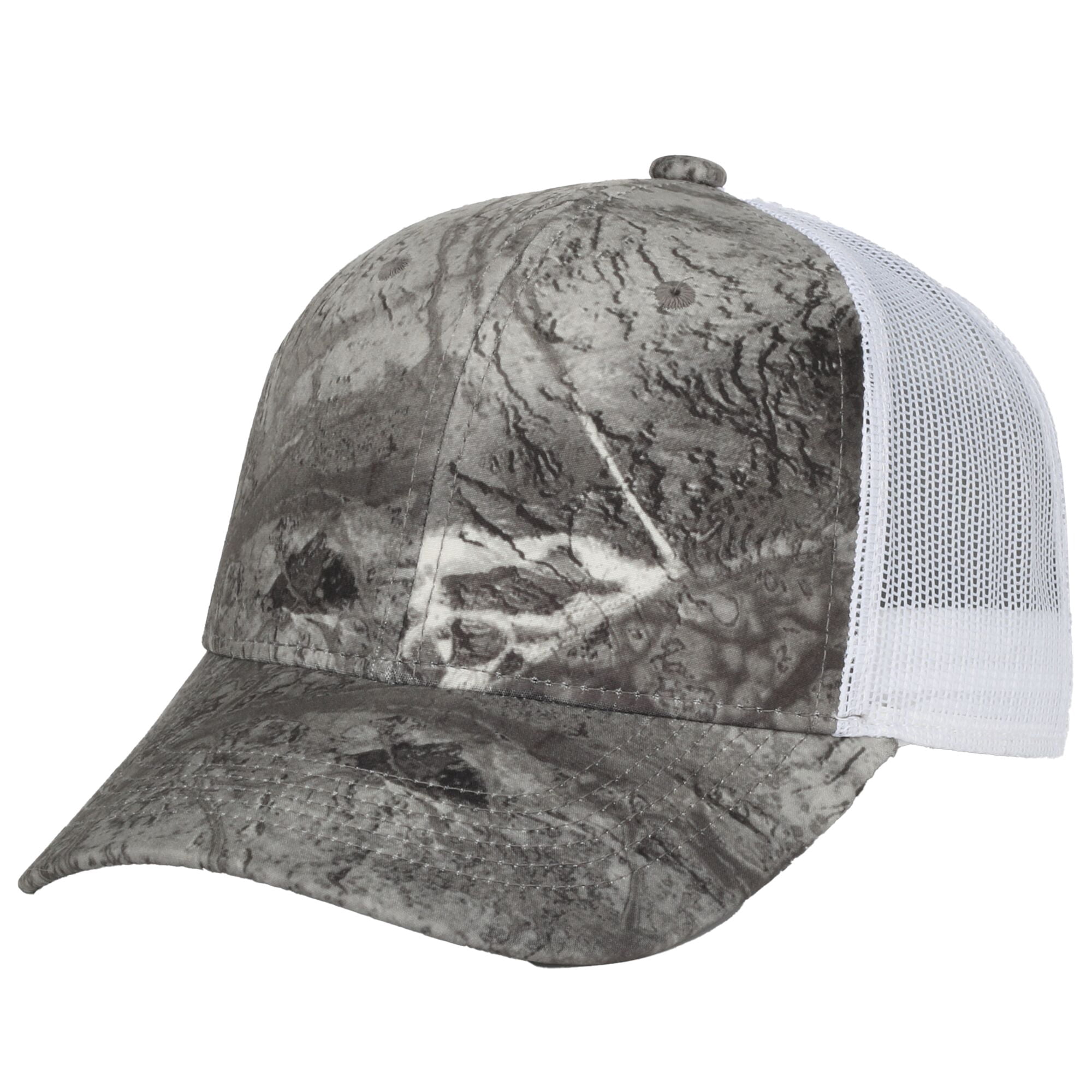 Realtree® Fishing WAV3 Grey Camo Trucker Hat – Structured Mid Profile Snapback, One Size