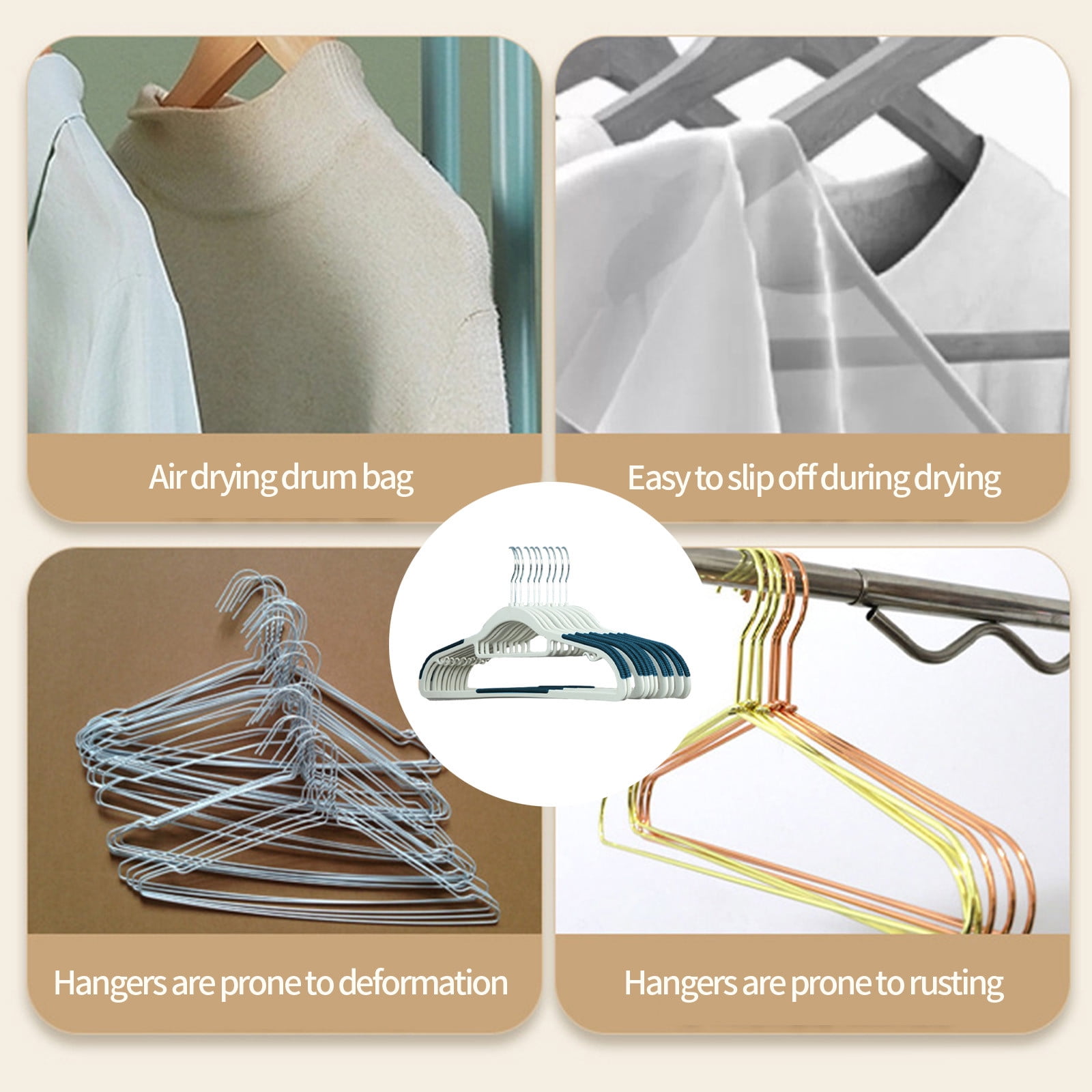 Slhenay 10 PCS Plastic Hangers Space Saving Non Slip Hooks Hangers Tubular Clothes Hangers Standard Size Ideal for Everyday Use on Shirts, Coats, Pants, Dress, Skirts, Camisoles
