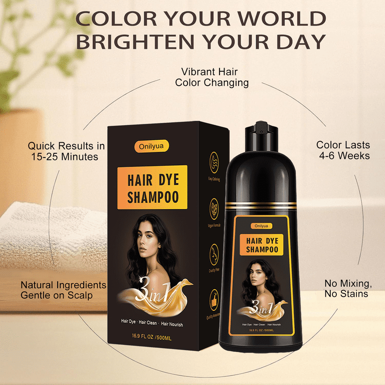 Hair Dye Shampoo 3 in 1, Long-Lasting Hair Color Shampoo with
