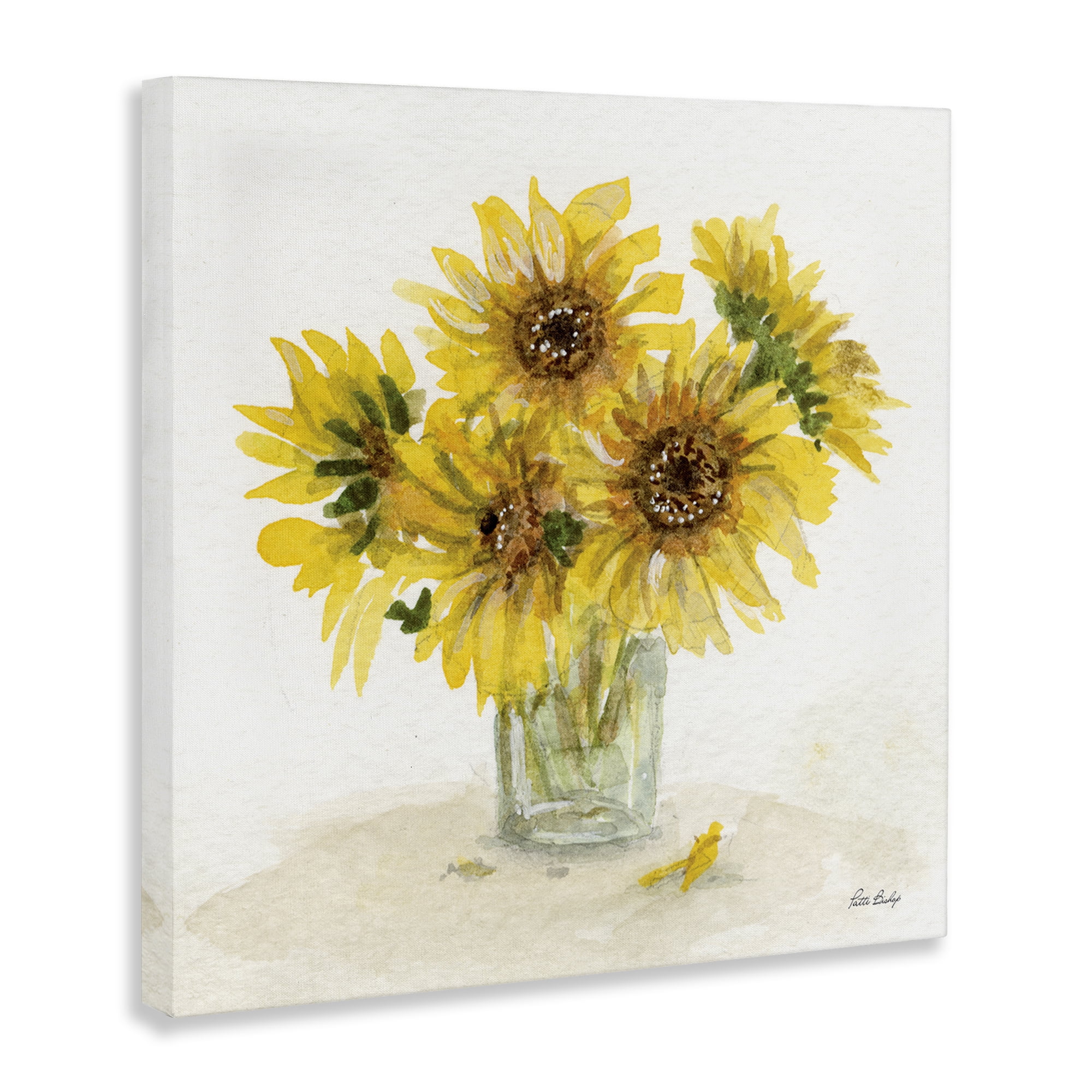 Stupell Industries Sunflower Jar Watercolor Plants & Flowers Painting Wrapped Canvas Art Print Wall Art, 36 x 36