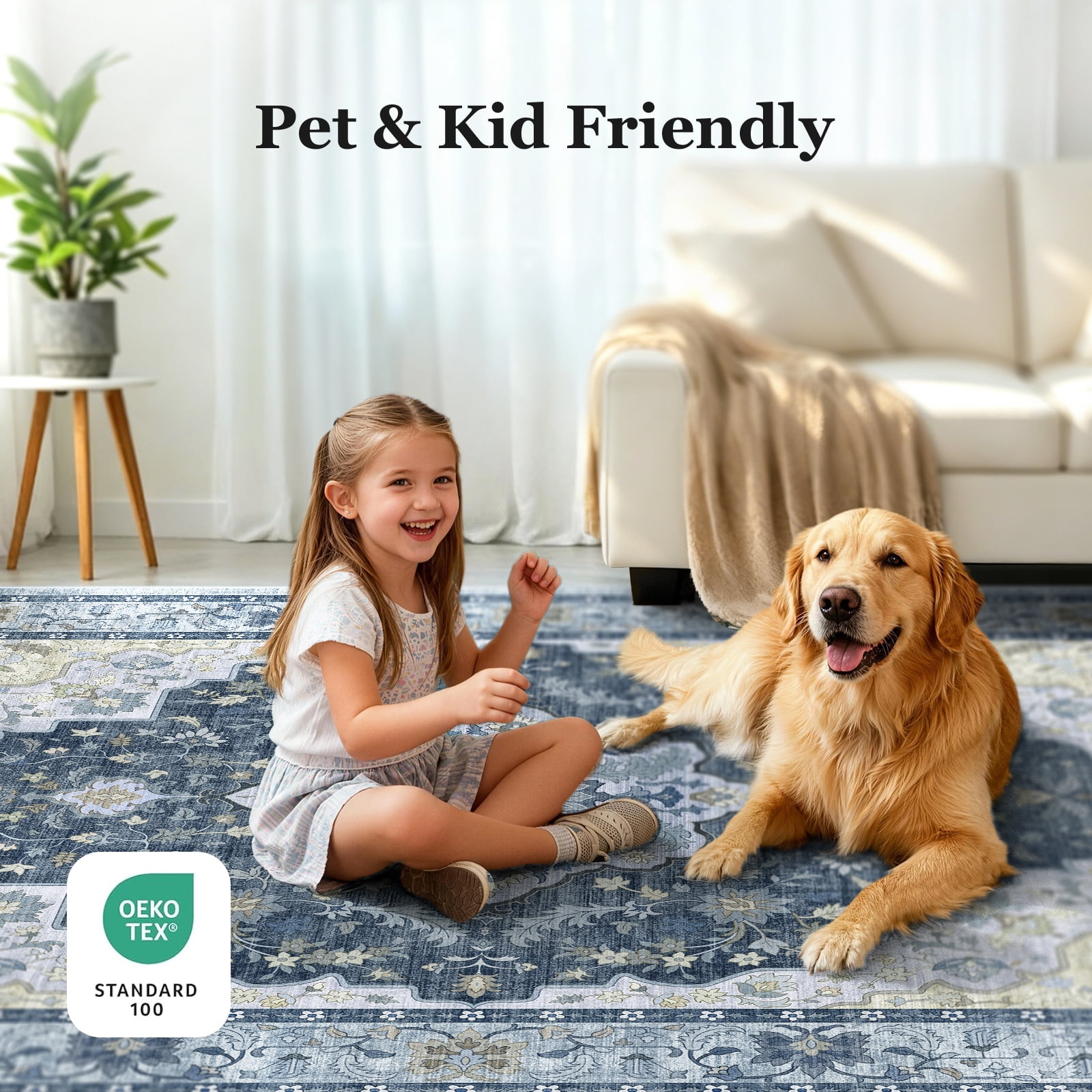 CHITOOMA 8'x10' Area Rugs for Living Room, Boho Machine Washable Floral Area Rug with Non-Slip Backing, Stain Resistant Non-Shed Carpet for Bedroom, Dining Room, Dorm, Office