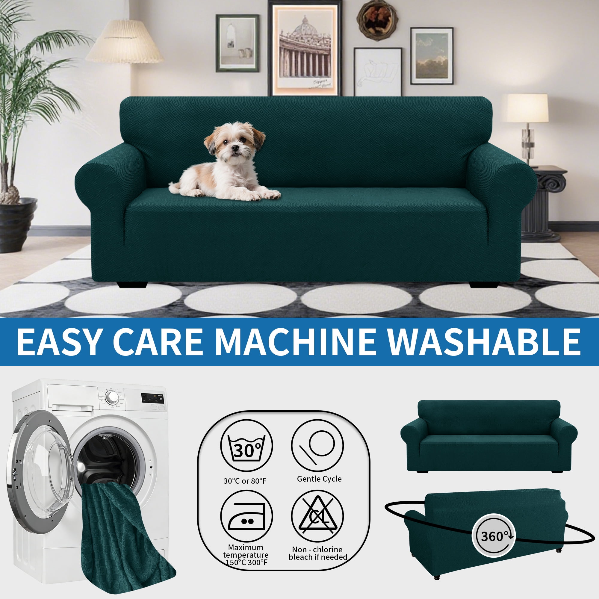 JIATER 1-Piece Sofa Cover Stretch Couch Cover Washable Sofa Slipcover Furniture Protector for Loveseat Sofa,Dark Green